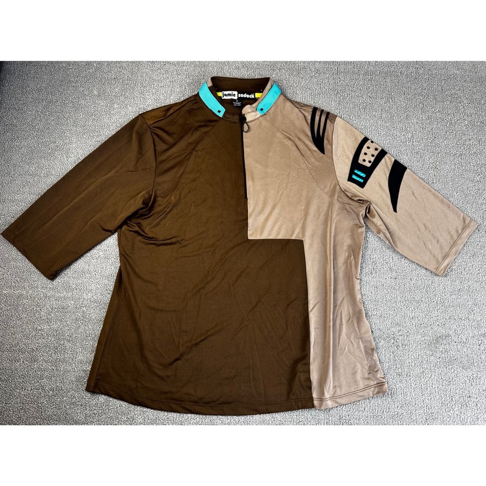 Jamie Sadock Womens XL Brown Colorblock 1/4 Zip 3/4 Sleeve Golf Top Turquoise